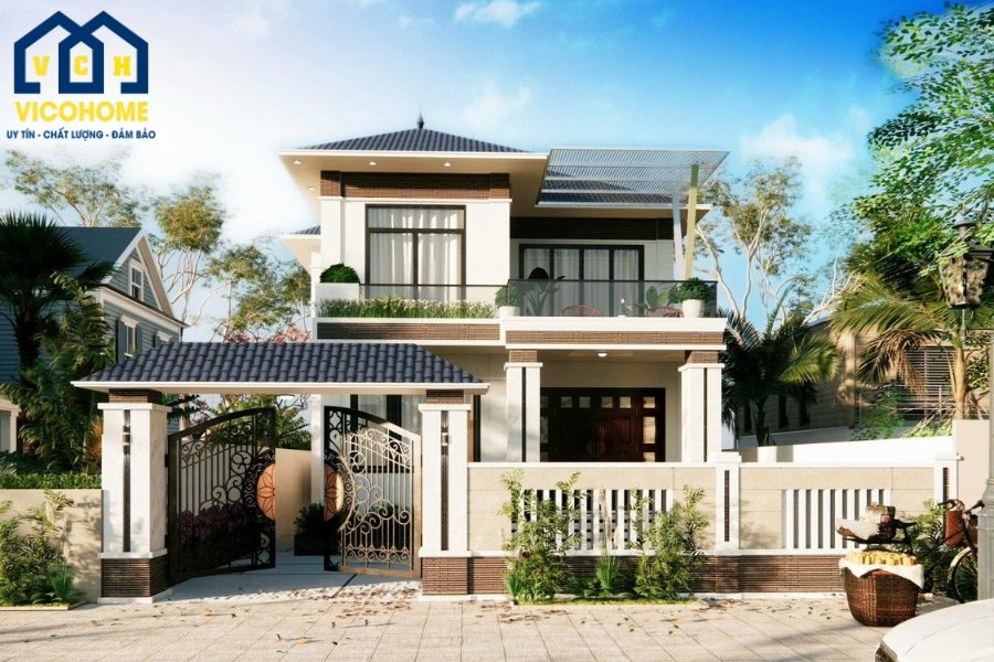 Mẫu nhà 2 tầng 80m2 mái Nhật